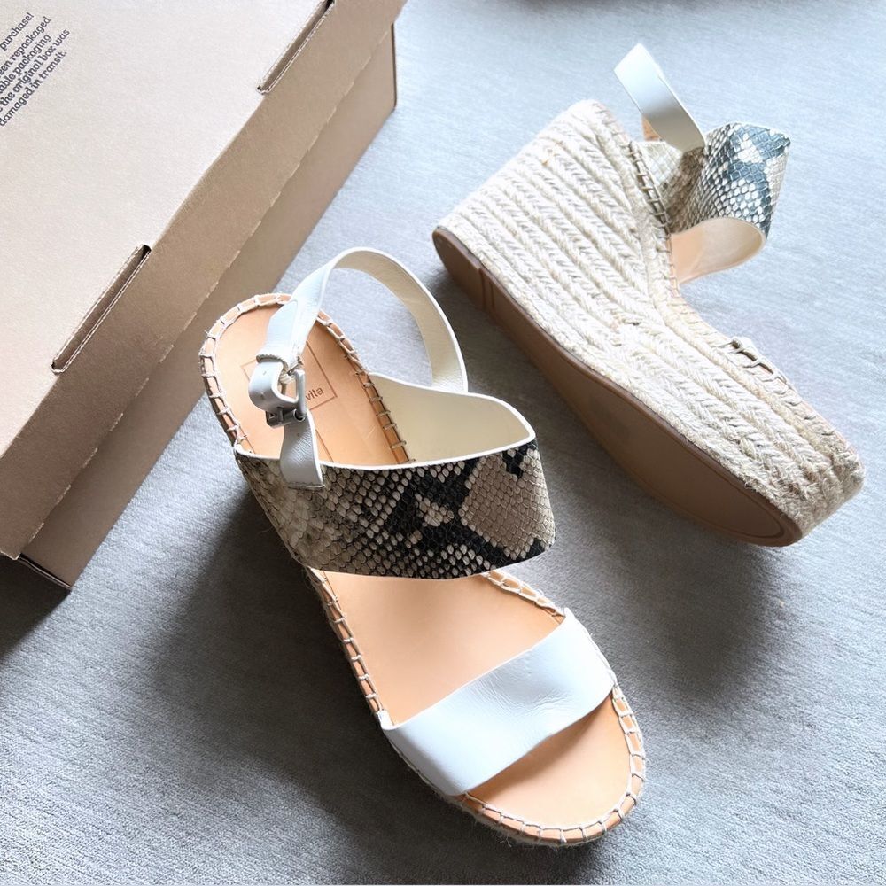 NWT Dolce Vita Spiro Snake Leather Wedges in White 10